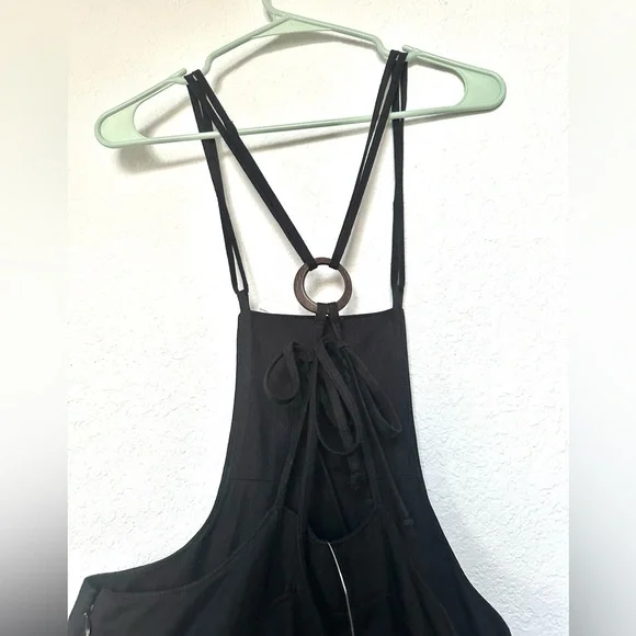 Anthropologie Midi Black Strappy Modern Pinafore Cotton Blend Apron Dress Size 8 - Picture 11 of 15